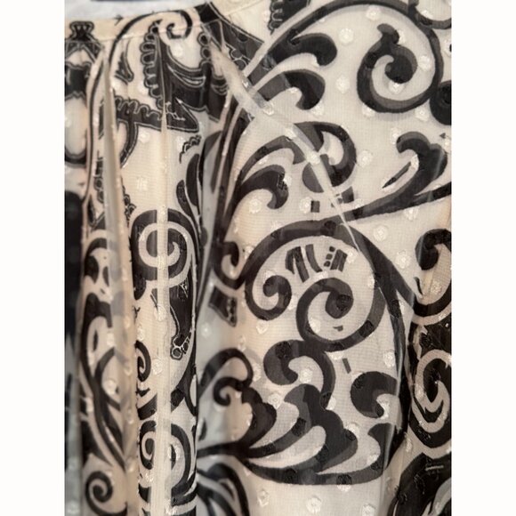 Cocomo Women’s Top Size Medium Beige Black Flowy Flared Whimsigoth Boho Artsy - Picture 7 of 8